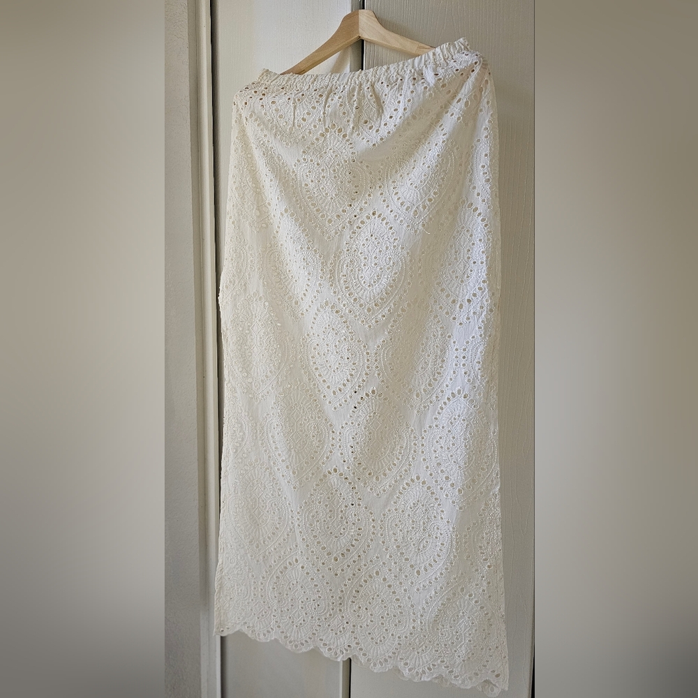 Toluca Cream 100% Cotton Eyelet Beach Cover-Up Skirt L NWOT